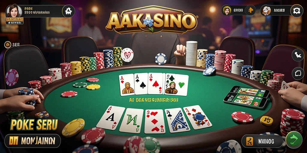 Screenshot utama AAKASINO menampilkan gameplay Poker yang menegangkan.