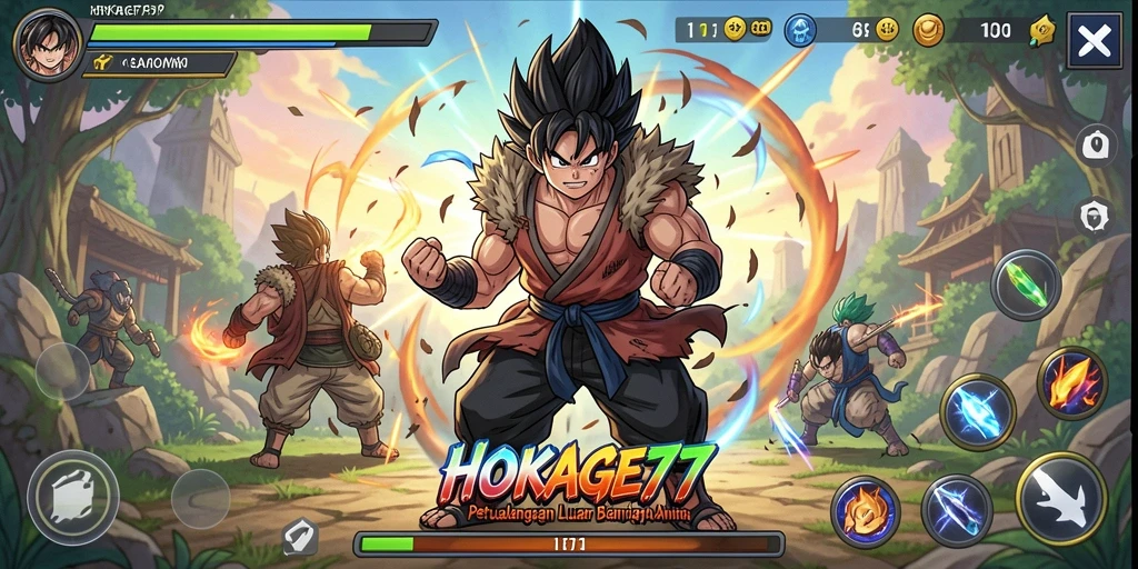 Tampilan gameplay HOKAGE77 yang memukau dengan karakter anime ikonik.