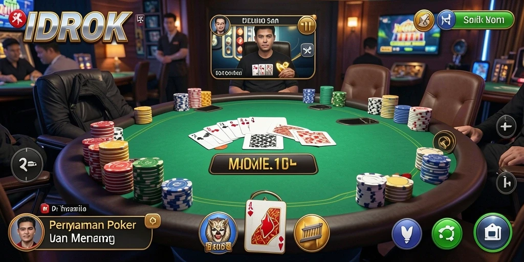 Screenshot gameplay utama IDROK menampilkan aksi poker yang mendebarkan.